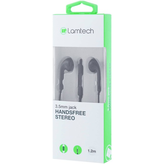 LAMTECH HANDSFREE STEREO 3.5MM JACK WITH MIC BLACK - (LAM020977)