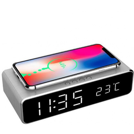 GEMBIRD DIGITAL ALARM CLOCK WITH WIRELESS CHARGING FUNCTION SILVER - (DAC-WPC-01-S)
