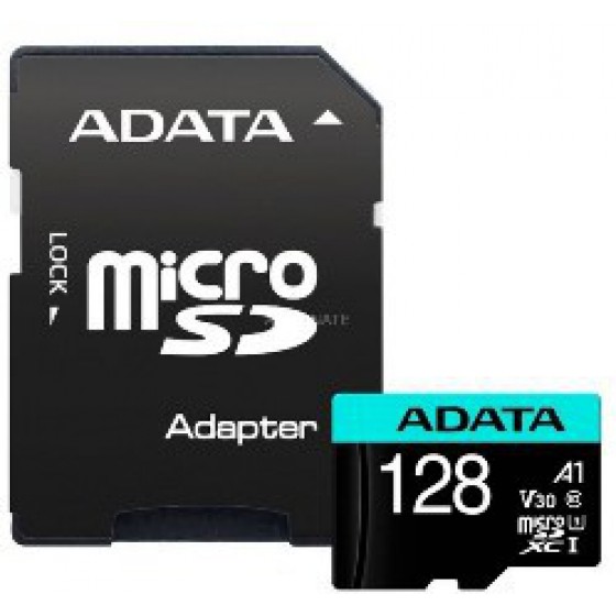 ADATA SDXC MICRO 128GB PREMIER PRO CLASS 10 UHS-I U3 V30S SD ADAPTER - (AUSDX128GUI3V30SA2-RA1)