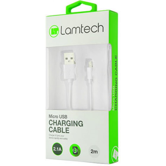 LAMTECH DATACABLE MICRO USB 2M WHITE - (LAM440993)