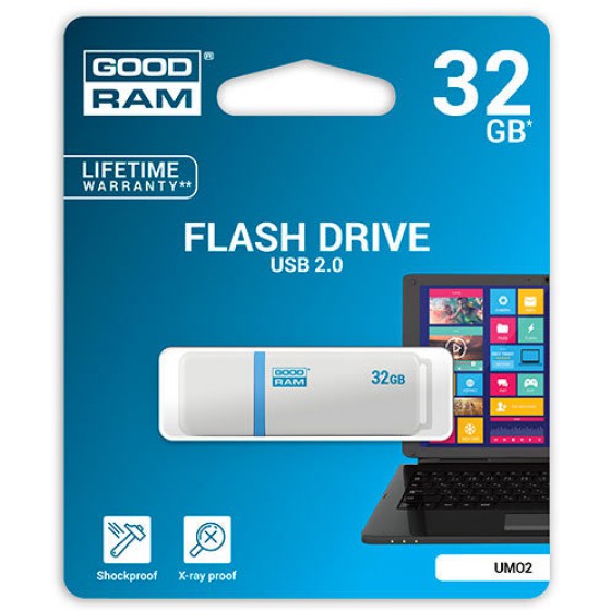 GOODRAM USB 2.0 FLASH DRIVE 32GB UMO2 WHITE - (UMO2-0320E0R11)