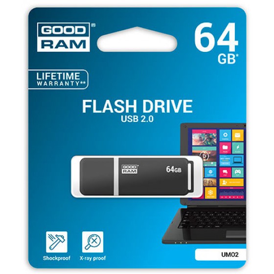 GOODRAM USB FLASH DRIVE 64GB UMO2 GRAPHITE - (UMO2-0640E0R11)