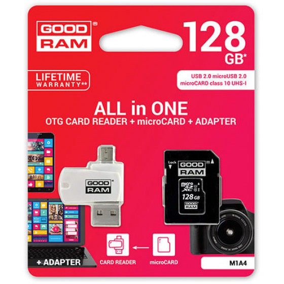 GOODRAM 128GB MICRO CARD CL10 UHS I & CARD READER M1A4 - (M1A4-1280R12)