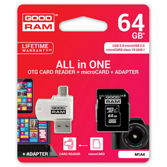 GOODRAM 64GB MICRO CARD CL10 UHS I & CARD READER M1A4 - (M1A4-0640R12)