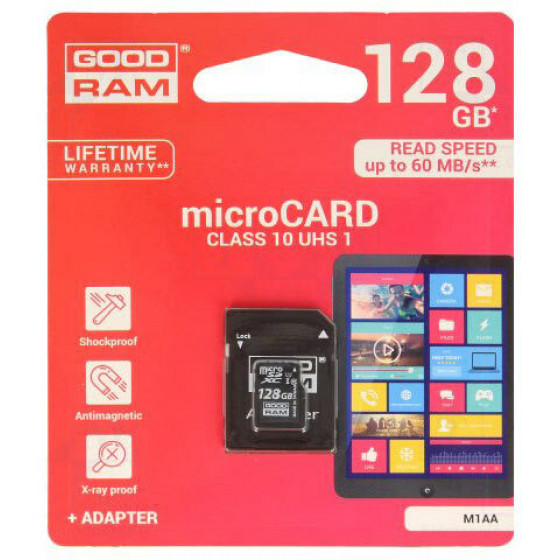 GOODRAM MICRO SD CARD 128GB CL 10 WITH ADAPTER M1AA - (M1AA-1280R12)