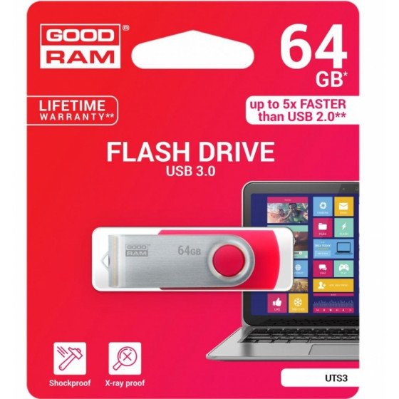 GOODRAM USB 3.0 FLASH DRIVE UTS3 64GB RED - (UTS3-0640R0R11)