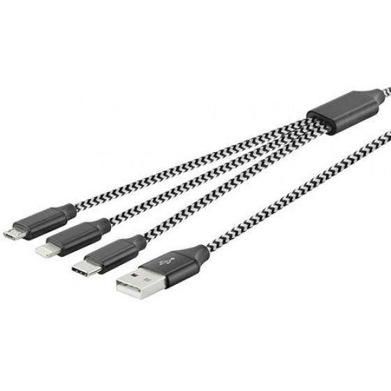 LAMTECH HIGH QUALITY 3 IN 1 USB CABLE WITH METALLIC SHELL BLACK - (LAM450305)