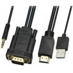 POWERTECH ������� HDMI(M) & USB(M) �� VGA(M) & 3.5MM(M) 5M - (CAB-H111)