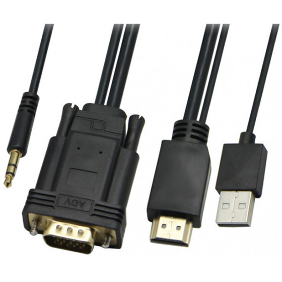 POWERTECH ������� HDMI(M) & USB(M) �� VGA(M) & 3.5MM(M) 5M - (CAB-H111)