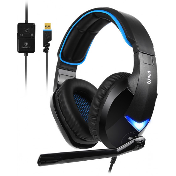 SADES GAMING HEADSET WAND 7.1CH USB 40MM ��������� - (SA-914-BL)