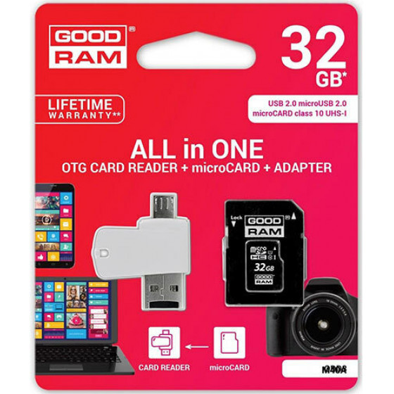 GOODRAM 4-IN-1 MICROSD 32GB �� CARD READER OTG ��� ADAPTER CL10 M1A4 - (M1A4-0320R12)