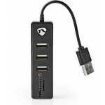 NEDIS USB HUB 3-PORT USB 2.0 CARD READER SD/MICROSD BLACK - (UHUBCU2320BK)