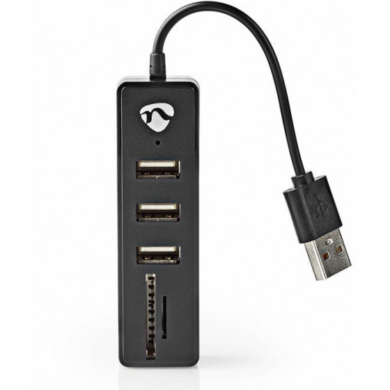 NEDIS USB HUB 3-PORT USB 2.0 CARD READER SD/MICROSD BLACK - (UHUBCU2320BK)