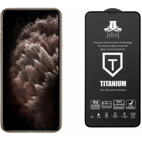 IDOL 1991 TEMPERED GLASS ��� IPHONE 11 PRO MAX/XS MAX 9H 0.25MM TITANIUM SEMI CURVED FULL GLUE BLACK - (5205308258565)