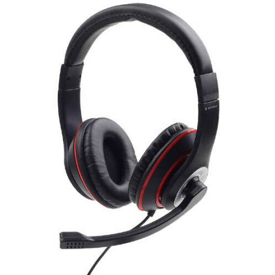 GEMBIRD JACK STEREO HEADSET BLACK WITH RED RING - (MHS-03-BKRD)
