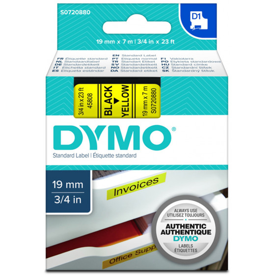 DYMO Standard 45808 ������ ������������� 19 mm x 7 m black on yellow - (S0720880)