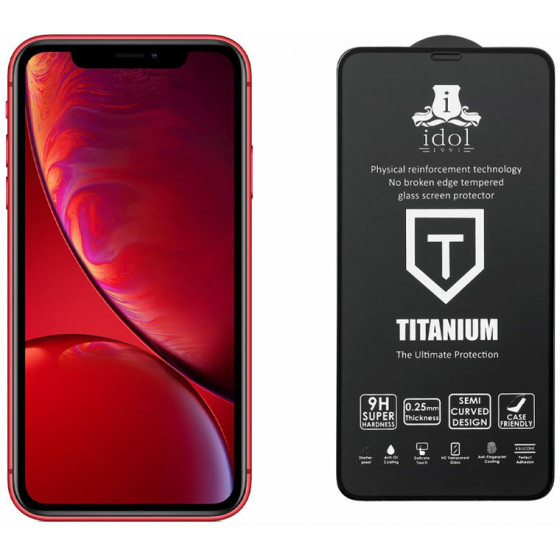 IDOL 1991 TEMPERED GLASS ��� IPHONE 11/XR 9H 0.25mm TITANIUM SEMI CURVED FULL GLUE BLACK - (5205308258558)