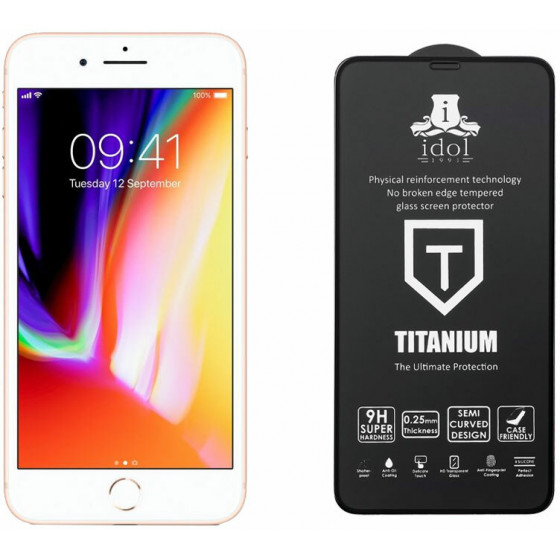 IDOL 1991 TEMPERED GLASS ��� IPHONE 8/7 PLUS 9H 0.25mm TITANIUM SEMI CURVED FULL GLUE BLACK - (5205308258534)
