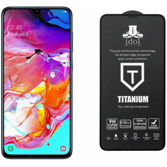 IDOL 1991 TEMPERED GLASS ��� SAMSUNG A70 2019 A705 9H 0.25mm TITANIUM SEMI CURVED FULL GLUE BLACK - (5205308258978)