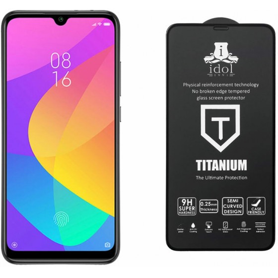 IDOL 1991 TEMPERED GLASS ��� XIAOMI MI A3 9H 0.25mm TITANIUM SEMI CURVED FULL GLUE BLACK - (5205308258619)