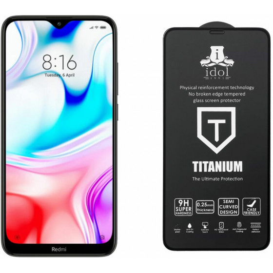 IDOL 1991 TEMPERED GLASS ��� XIAOMI REDMI 8 9H 0.25mm TITANIUM SEMI CURVED FULL GLUE BLACK - (5205308258633)
