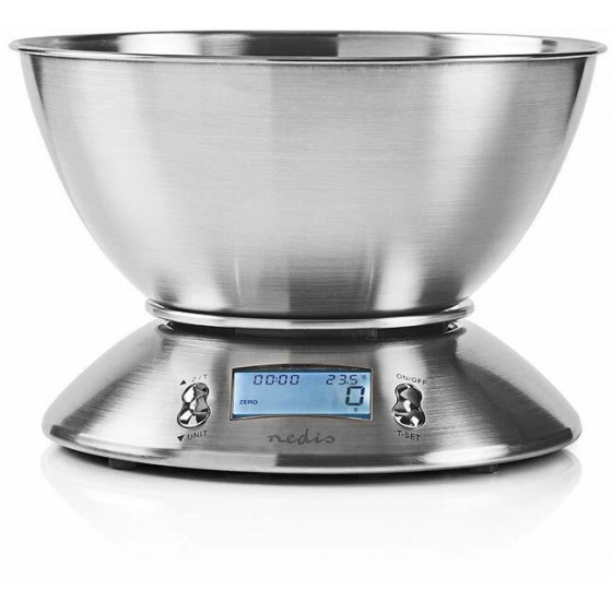 NEDIS Digital Kitchen Scales Illuminated LCD Temperature Alarm Clock - (KASC111SI)