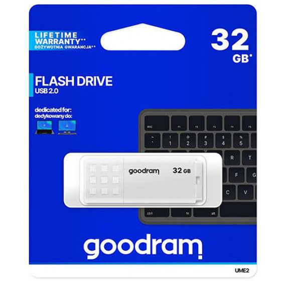 GOODRAM USB 2,0 FLASH DRIVE 32GB WHITE - (UME2-0320W0R11)