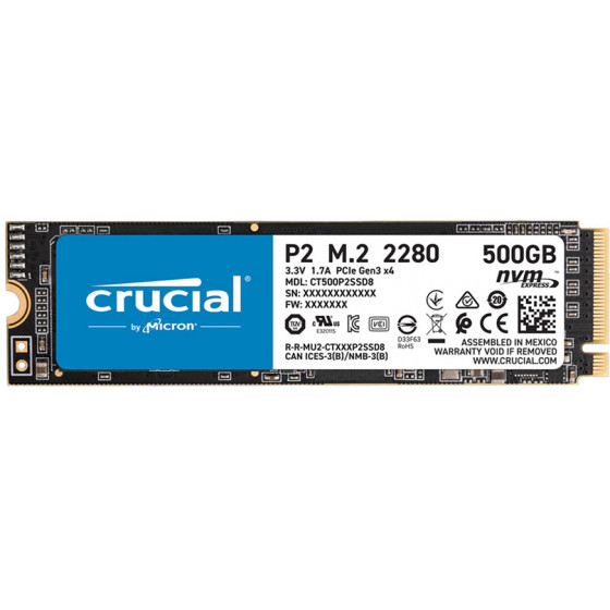 Crucial SSD P2 500GB 3D NAND NVME PCIe M.2 - (CT500P2SSD8)