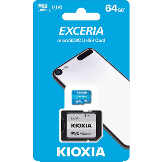 KIOXIA MICRO SD 64GB WITH ADAPTER UHS I U1 M203 - (LMEX1L064GG2)