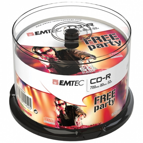 EMTEC CD-R 700MB / 80 MIN 52x SLIM 50pcs CAKE BOX - (ECOC805052CB)