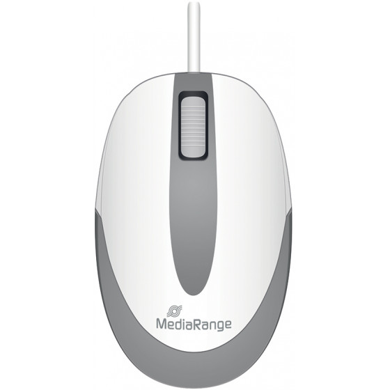 MediaRange Optical Mouse Corded 3-Button Compact-sized White Grey Wired - (MROS214)