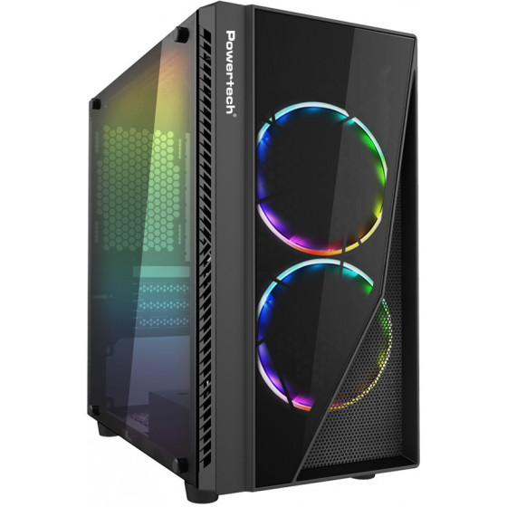 POWERTECH Gaming case tempered glass 3x 120mm fans 2x RGB - (PT-839)