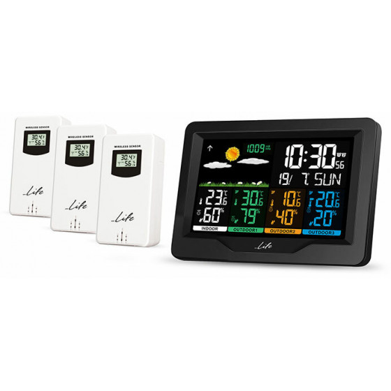 LIFE CONTINENTAL QUAD DISPLAY WEATHER STATION WITH 3 OUTDOOR SENSORS - (221-0191)