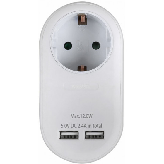 SONORA PAW100-2USB24 SCHUKO ADAPTOR WITH 2 USB PORTS 2.4A
