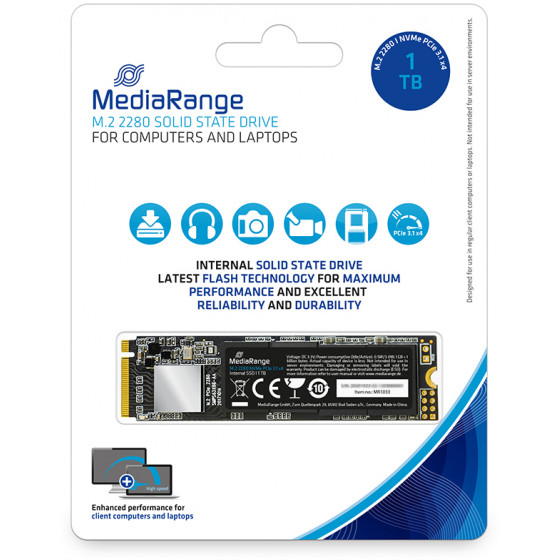 MediaRange Internal M.2 2280 solid state drive NVMe PCIe 3.1 x4 20 Gb/s 1TB black - (MR1033)