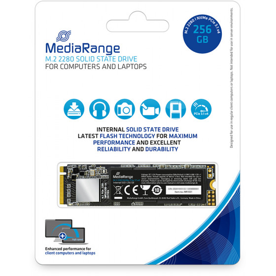 MediaRange Internal M.2 2280 solid state drive NVMe PCIe 3.1 x4 20 Gb/s 256GB black - (MR1031)