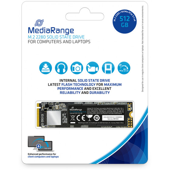 MediaRange Internal M.2 2280 solid state drive NVMe PCIe 3.1 x4 20 Gb/s 512GB black - (MR1032)