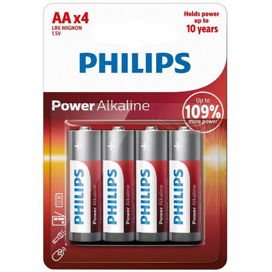PHILIPS Power ��������� ��������� LR6P4B/10 AA LR6 1.5V 4��� - (LR6P4B-10)