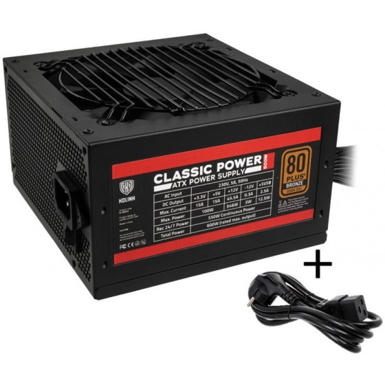 Kolink Classic Power 80 PLUS Bronze PSU 600 Watt PC Power Supply With Cable - (NEKL-036)