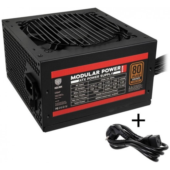 Kolink Modular Power 80 PLUS Bronze PSU 600 Watt PC Power Supply With Cable - (NEKL-039)