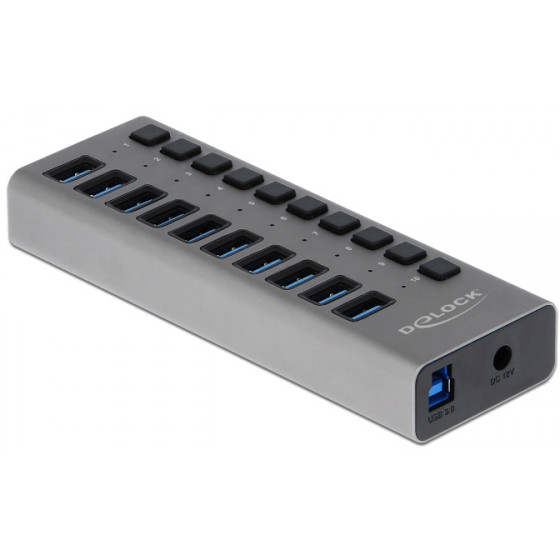 DELOCK hub 10x USB �� ��������� USB 3.0 5Gbps 4A LED ���� - (63976)