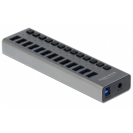 DELOCK hub 13x USB �� ��������� USB 3.0 5Gbps 5A LED ���� - (63977)