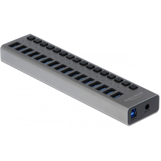 DELOCK hub 16x USB �� ��������� USB 3.0 5Gbps 7.5A LED ���� - (63978)