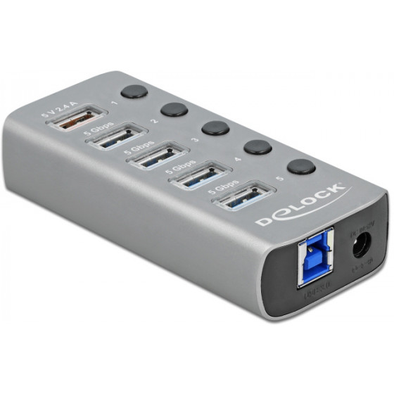 DELOCK hub 5x USB �� ��������� USB 3.2 Gen 1 5Gbps 2.4A ���� - (63262)