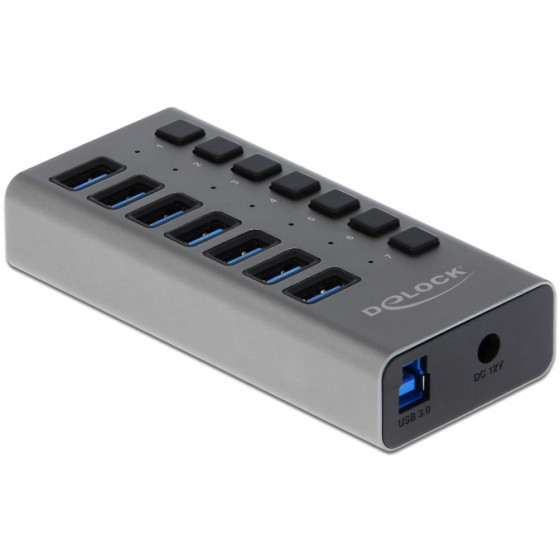 DELOCK hub 7x USB �� ��������� USB 3.0 5Gbps 3� LED ���� - (63975)