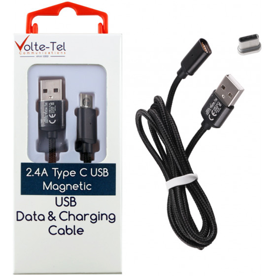 VOLTE-TEL TYPE C USB �������� DATA MAGNETIC BRAIDED VCD08 2.4A 1m BLACK - (5205308228445)