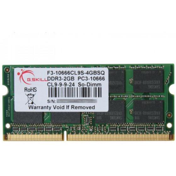 G.Skill Standard DDR3-1333MHz 4GB 1x4GB SODIMM - (F3-10666CL9S-4GBSQ)