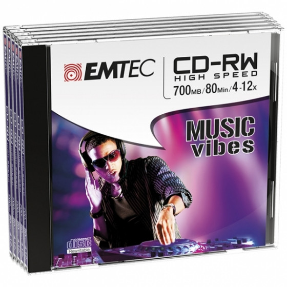 EMTEC CD-RW 700MB / 80 MIN 4-12x SLIM 5��� JEWEL CASE - (ECOCRW80512JC)