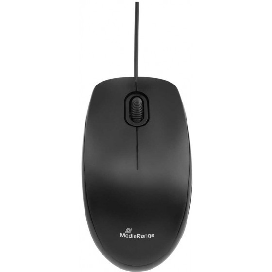 MediaRange Optical Mouse Corded 3-Button Silent-click Black Wired - (MROS212)