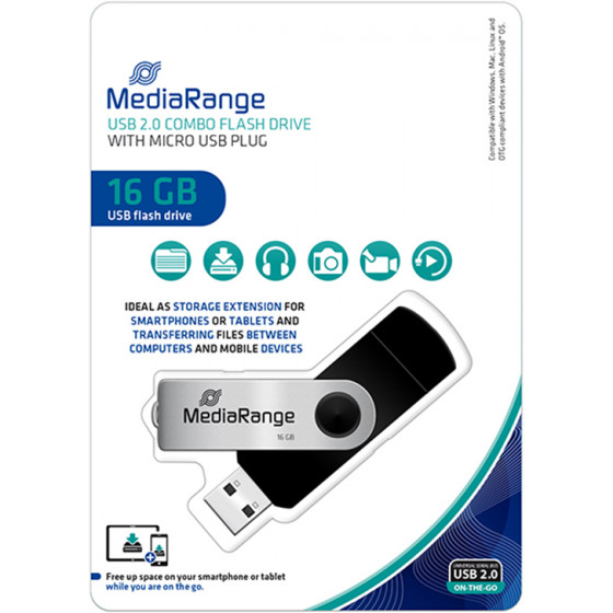 MediaRange USB combo flash drive with micro USB OTG plug 16GB - (MR931-2)